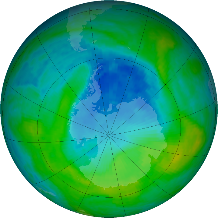 Antarctic ozone map for 10 December 1990